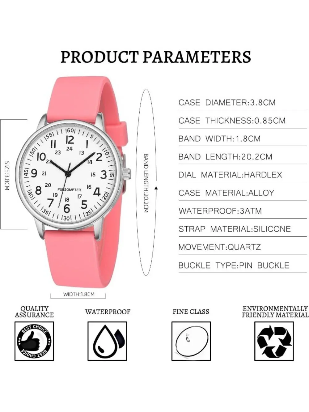 Women's Pink White Analog Quartz Solid Silicone Band Read Dial Nurse Wrist Watch